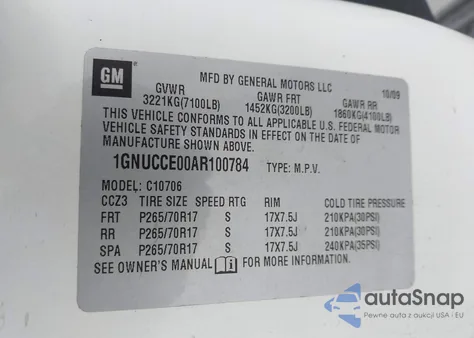 2010 Chevrolet Tahoe Ltz из США, поврежденный, VIN 1GNUCCE00AR100784